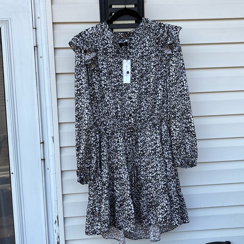 REBECCA MINKOFF LADIES BLACK WHITE HANNAH DRESS-L
